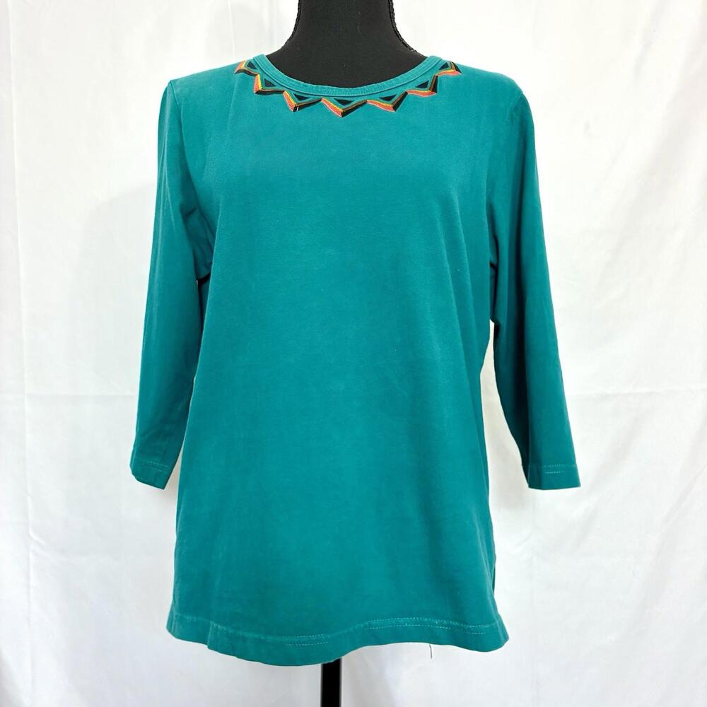 Vintage Bob Mackie Wearable Art embroidered top teal cotton Medium Hong Kong